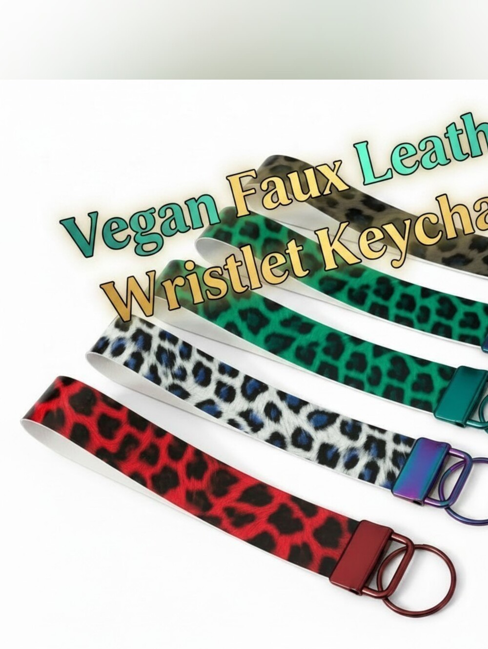Leopard Print Vegan Faux Leather Wristlet Keychains - Red, White, Green, Black